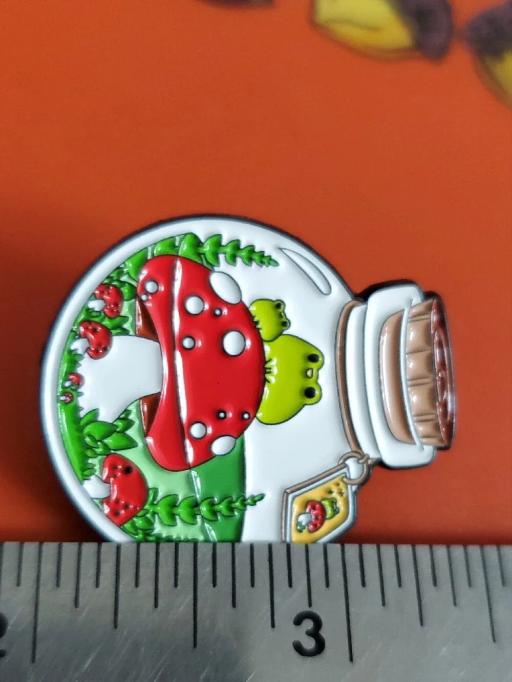 Cute Frog & Mushroom Enamel Pin - Glass Bottle Design